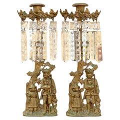 Retro Brass and Crystal Candelabra - a Pair