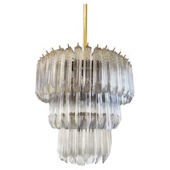 Vintage Brass and Crystal Chandelier in the Manner of Paolo Venini, 1970s