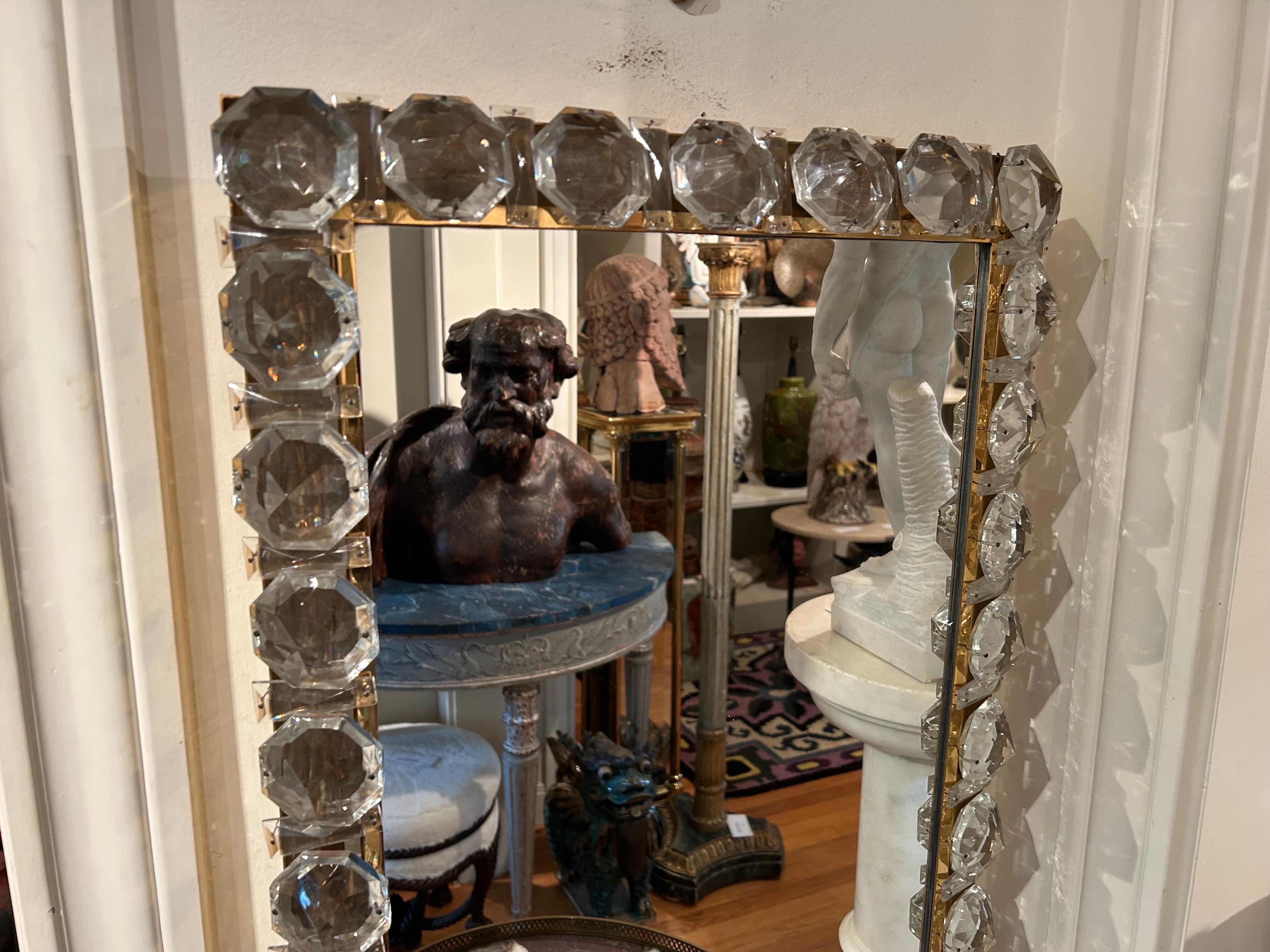 Hollywood Regency Vintage Brass And Crystal Mirror By Palwa For Sale