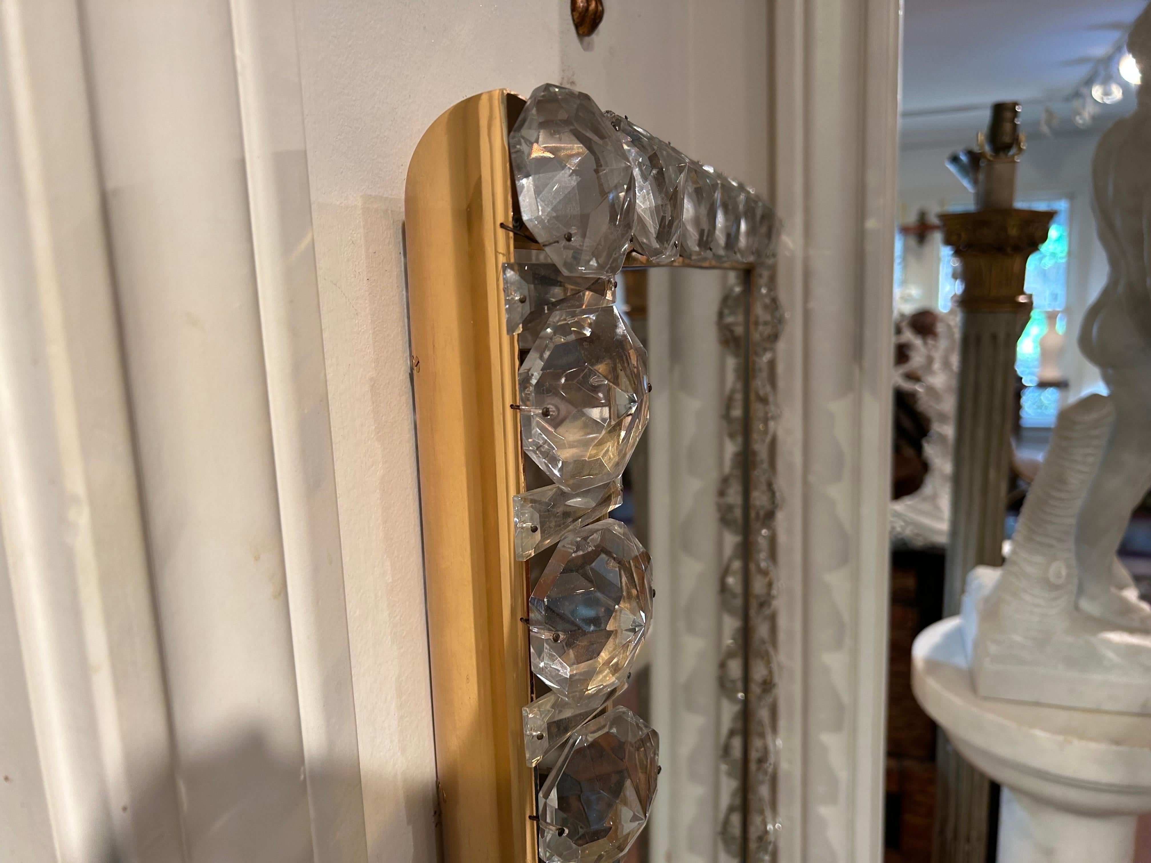 German Vintage Brass And Crystal Mirror By Palwa For Sale