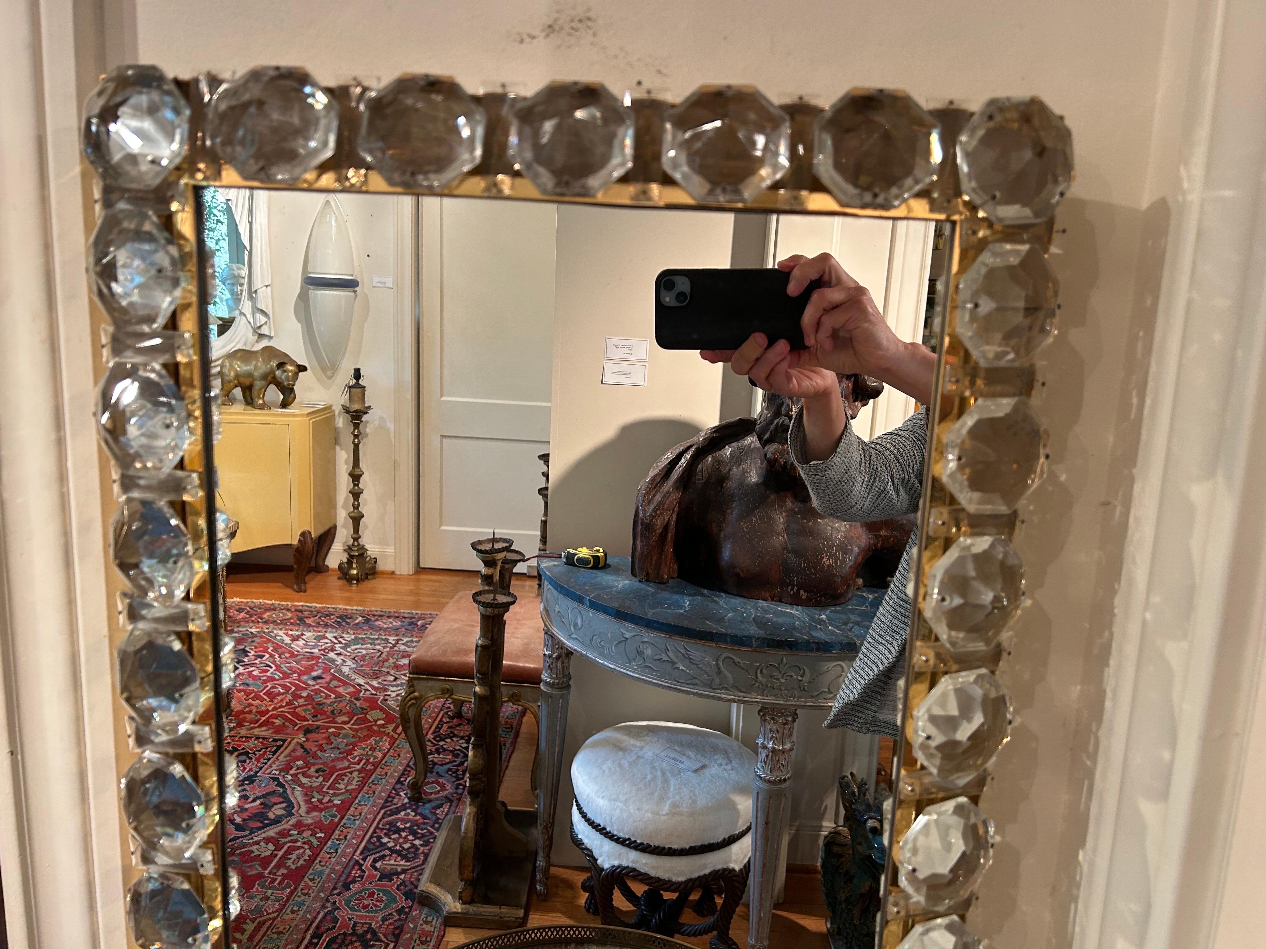 Late 20th Century Vintage Brass And Crystal Mirror By Palwa For Sale