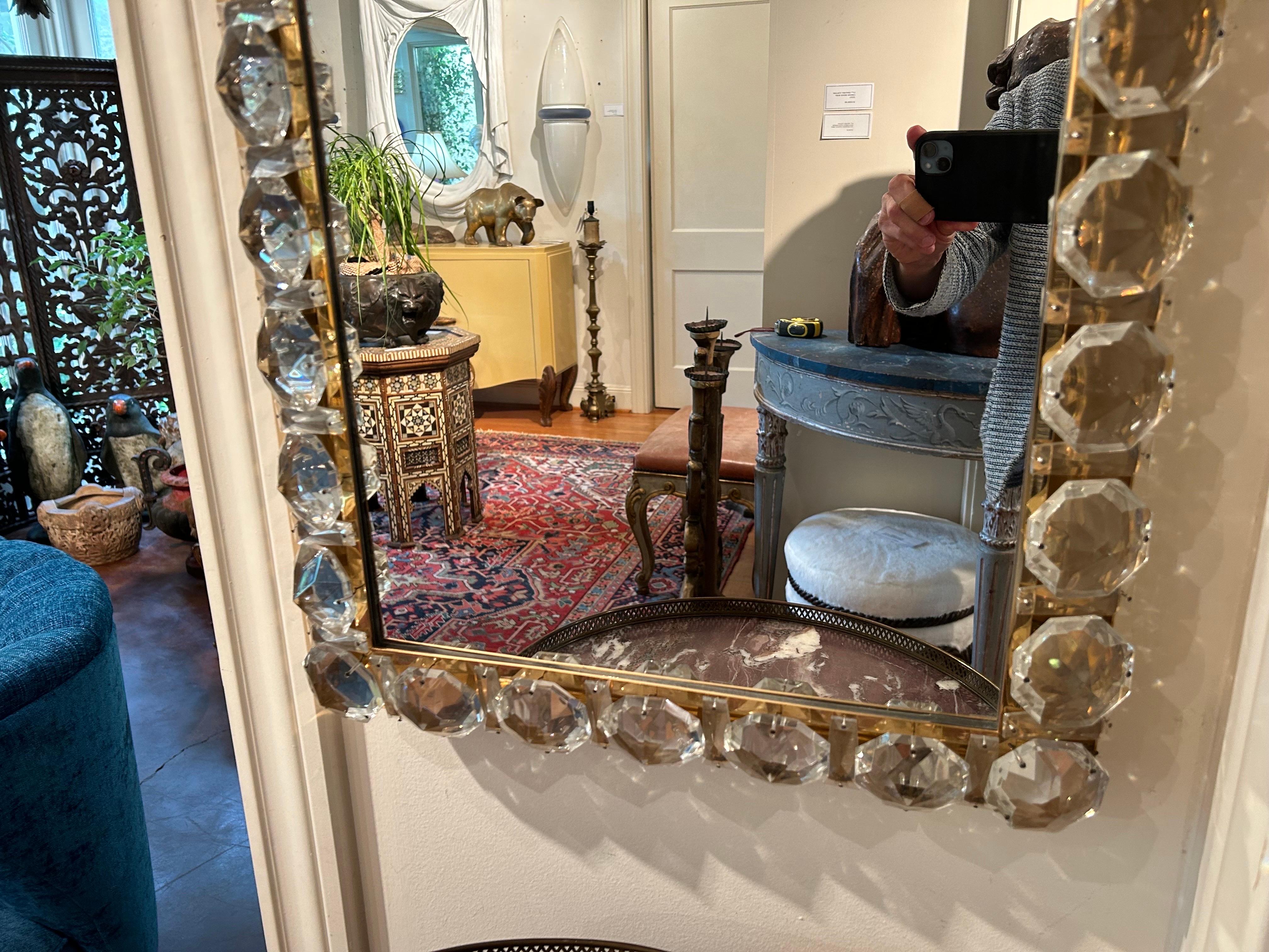 Vintage Brass And Crystal Mirror By Palwa For Sale 1