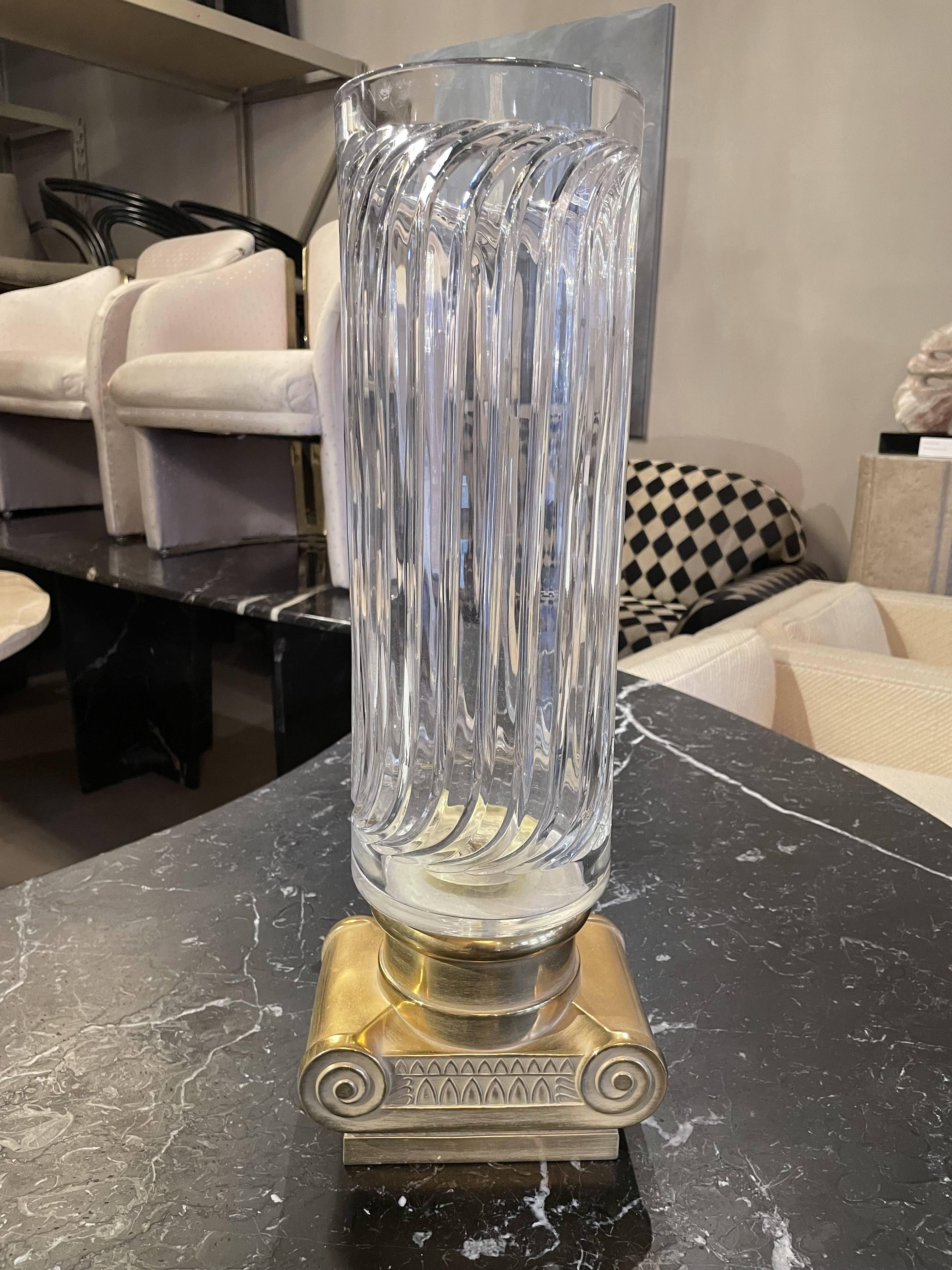 Hollywood Regency Vintage Brass and Crystal Vase