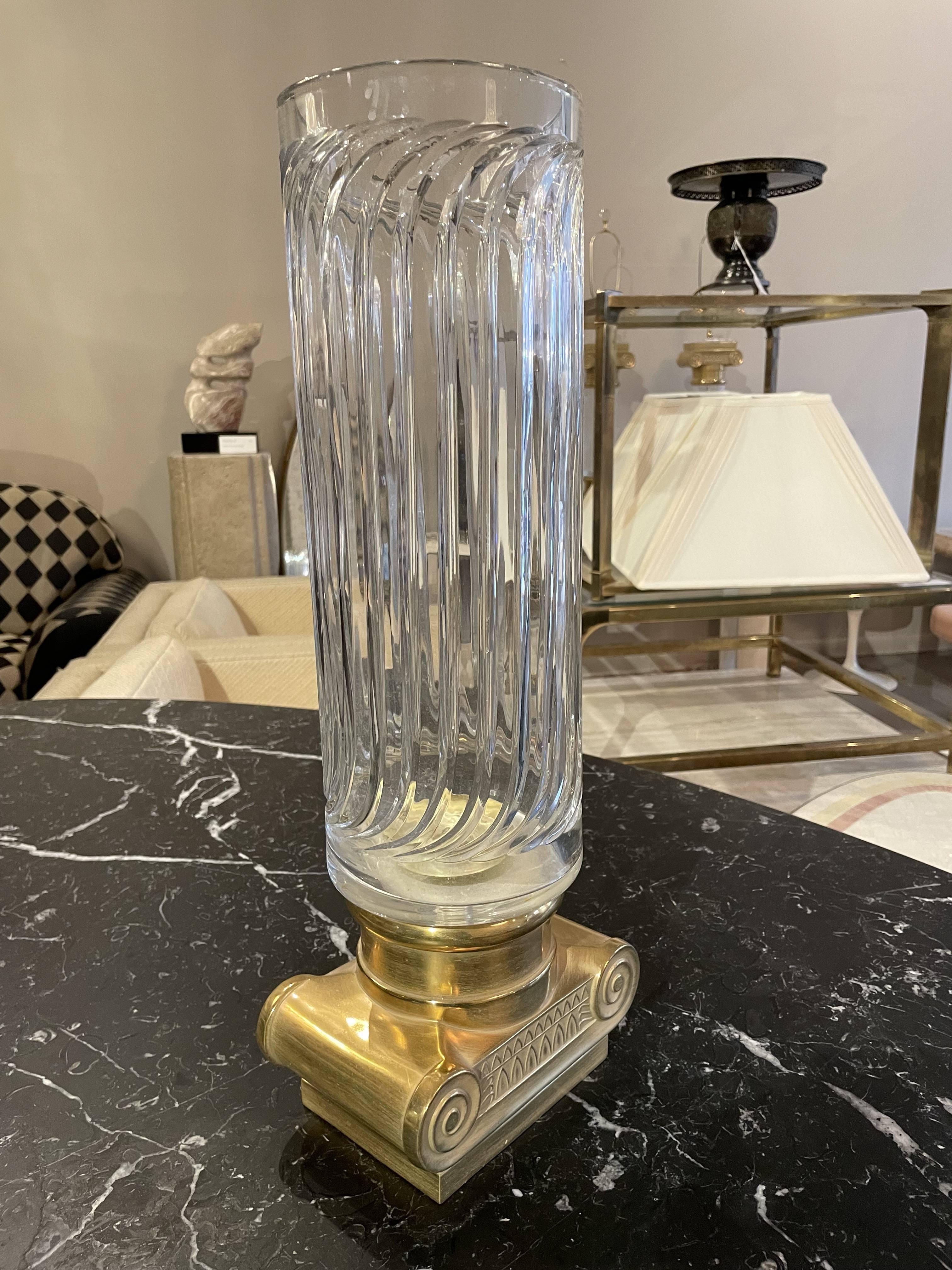 Vintage Brass and Crystal Vase In Good Condition In Chicago, IL