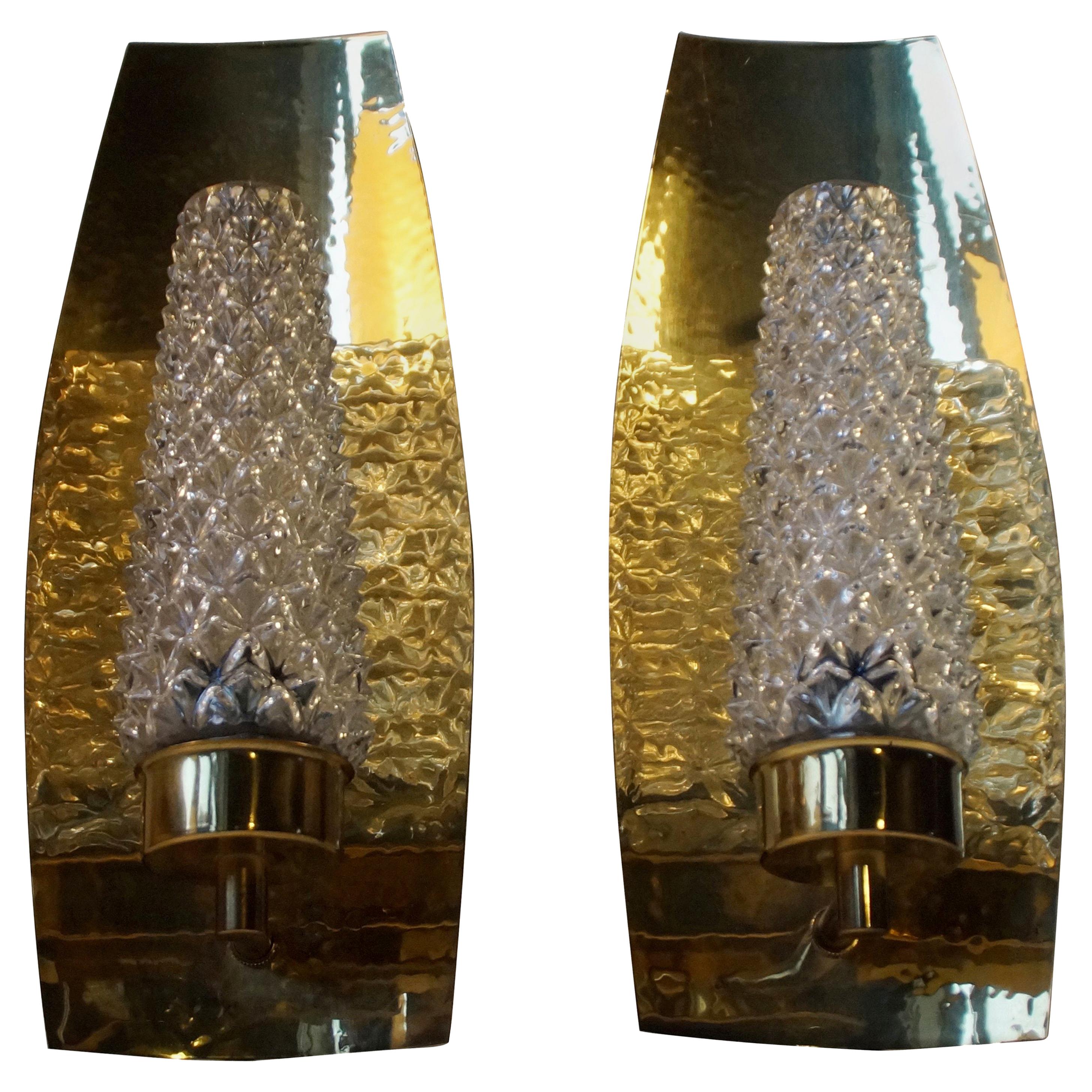 Vintage Brass and Cut Crystal Wall Sconces by Hags, Austria, Vienna, 1950s