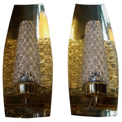 Vintage Brass and Cut Crystal Wall Sconces by Hags, Austria, Vienna, 1950s