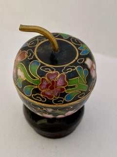 Vintage Brass and Enamel Cloisonné Apple Shape Pill Box