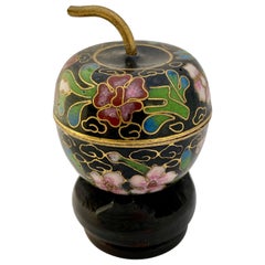 Vintage Brass and Enamel Cloisonné Apple Shape Pill Box
