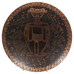 Assiette décorative vintage en laiton et émail, Colombie, décoration figurative moderniste