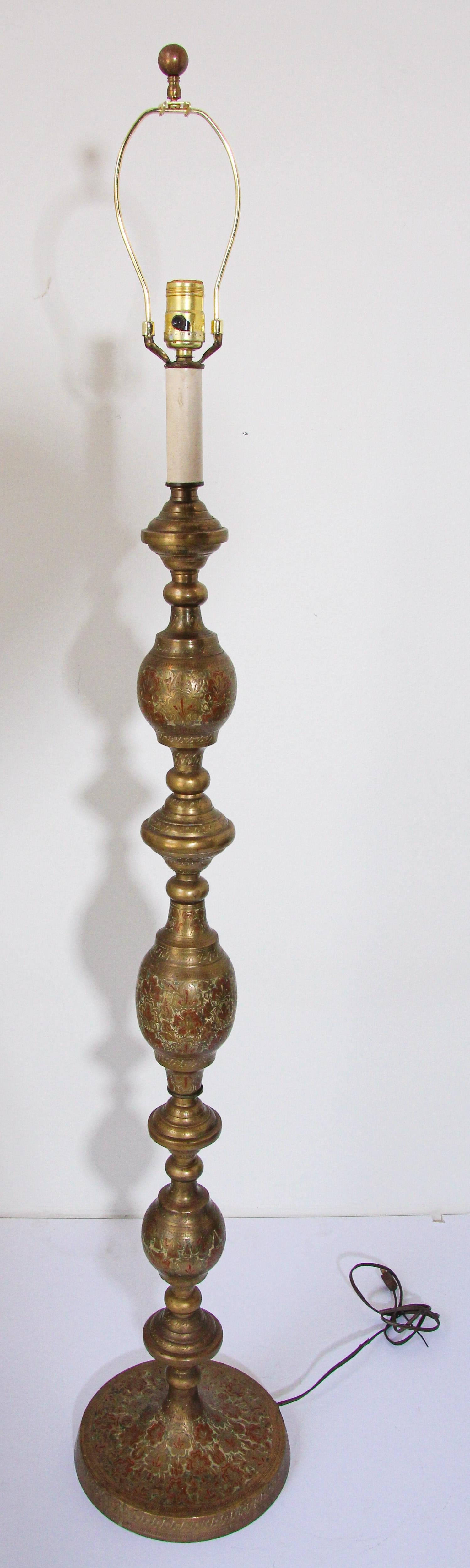 Vintage Brass and Enamel Floor Lamp Handcrafted in India 3