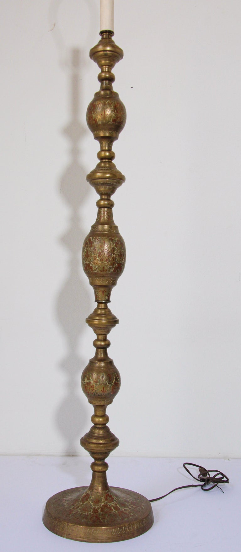 Vintage Brass and Enamel Floor Lamp Handcrafted in India For Sale at