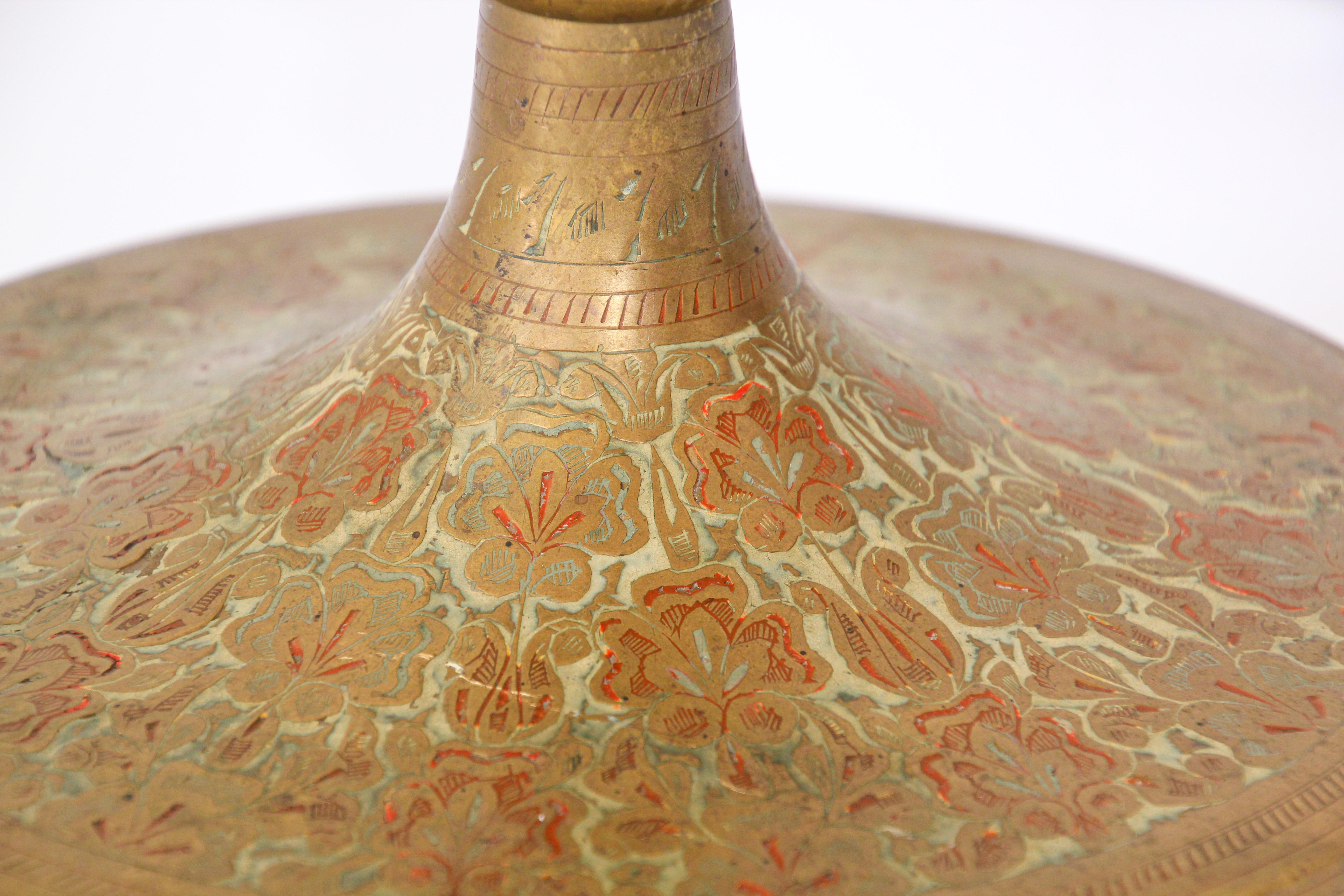 Hand-Carved Vintage Brass and Enamel Floor Lamp Handcrafted in India