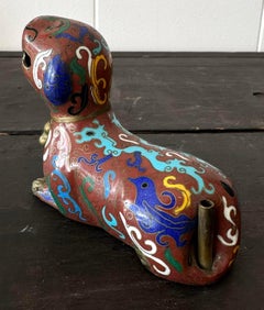 Vintage Brass and Enamel Foo Dog Incense Burner Form Qing Dynasty