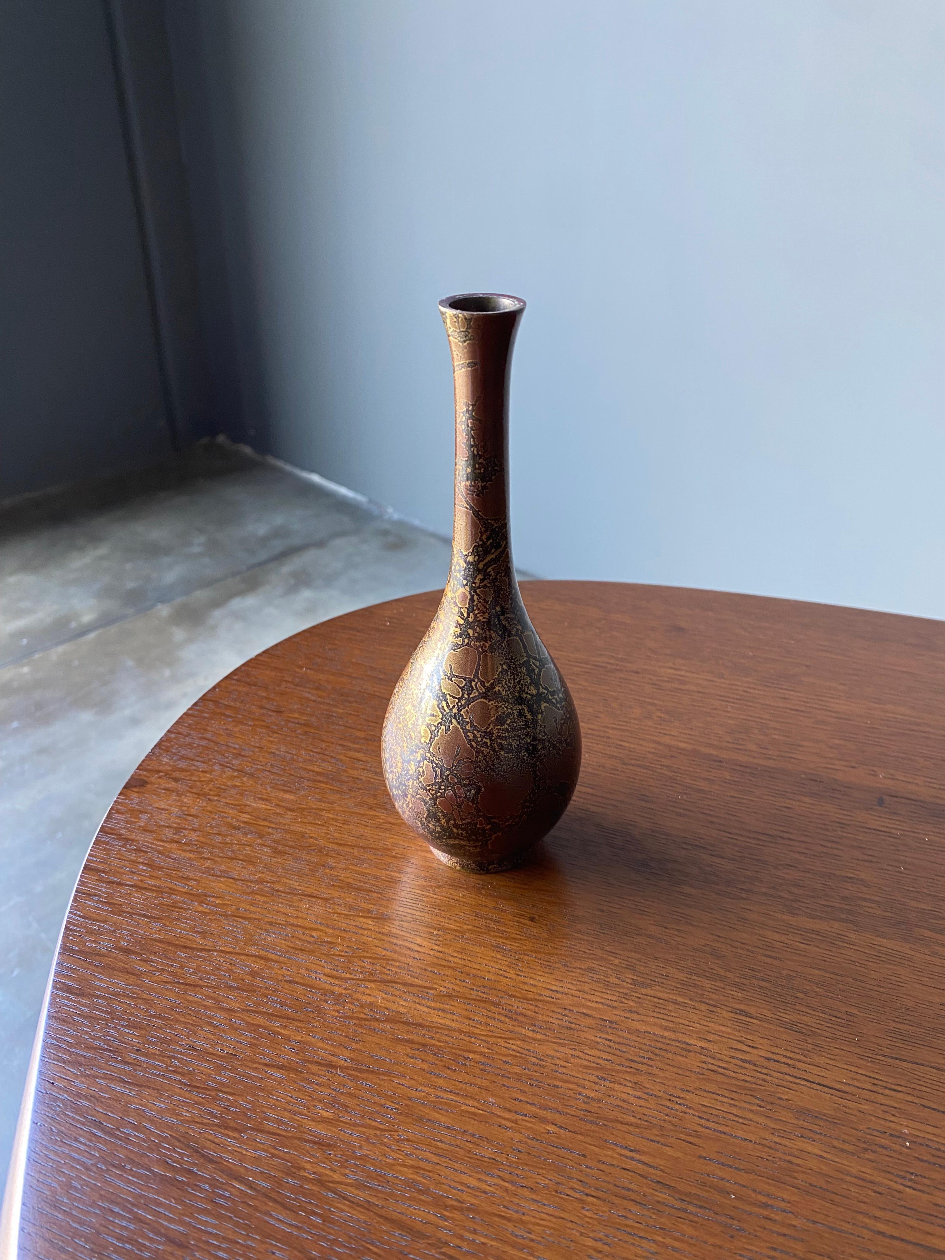 Vintage Brass And Enamel Vase By OMC Japan  1