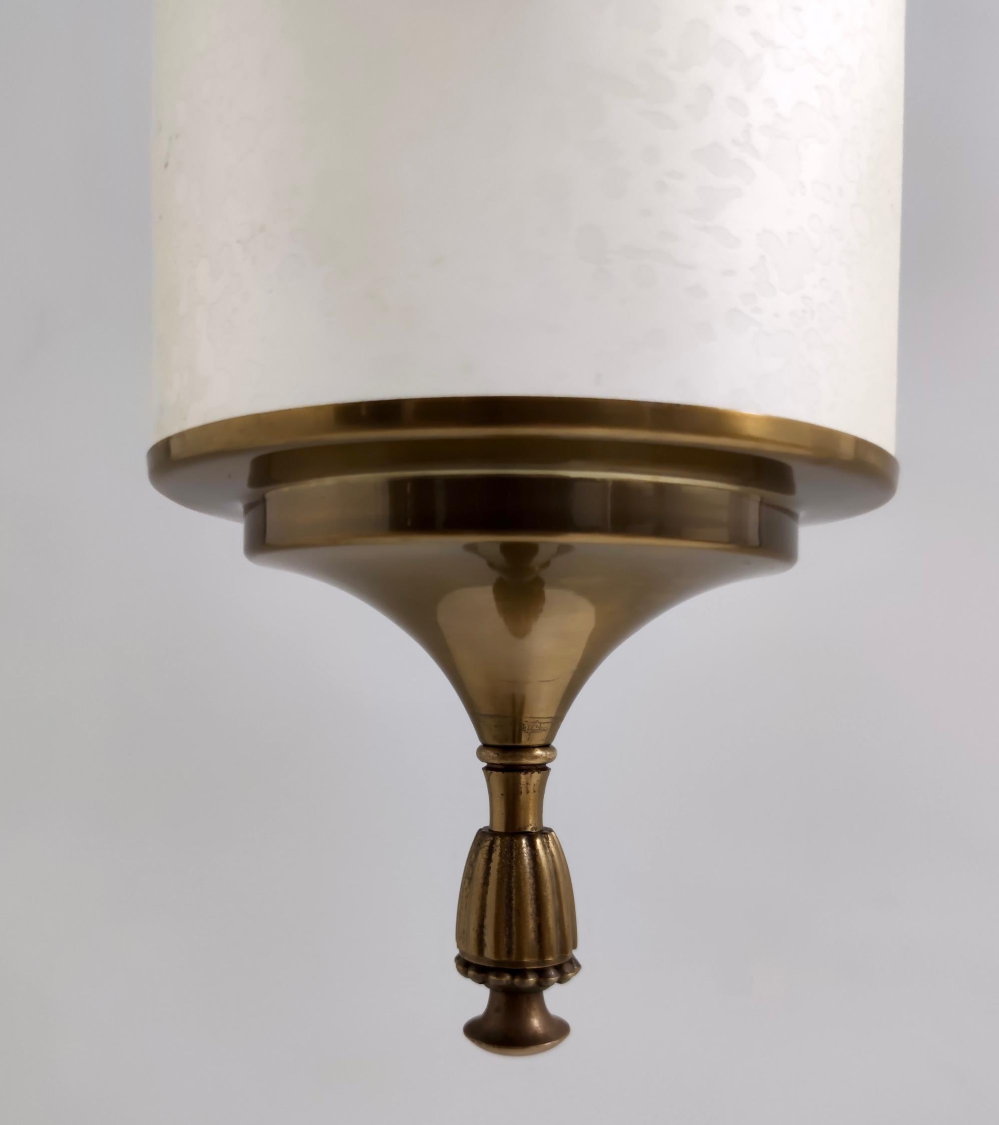Vintage Brass and Etched Glass Pendant Lantern by Oscar Torlasco for Lumi In Good Condition In Bresso, Lombardy