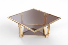 Vintage Brass and Fumé Glass Coffee Table, Italy, 1970s