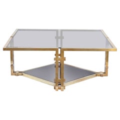 Vintage Brass and Fumé Glass Coffee Table, Italy, 1970s
