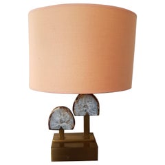 Vintage Brass and Geode Stone Table Lamp, 1970s