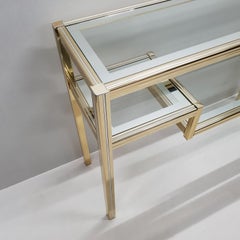 Vintage Brass and Glass 3-Tier Console Table in Style of Pierre Vandel, 1980s