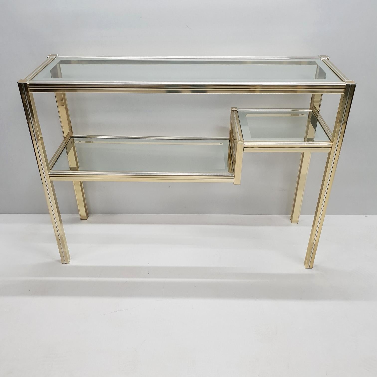 20th Century Vintage Brass and Glass 3-Tier Console Table in Style of Pierre Vandel, 1980s