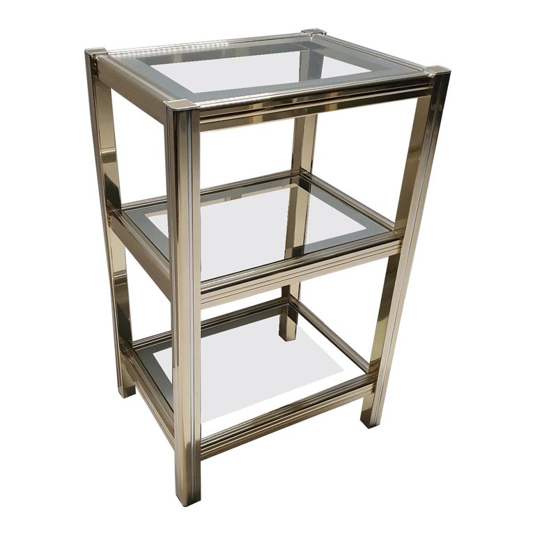 Vintage Br And Gl 3 Tiers Side Table In Style Of Pierre Vandel Vintage Br And Gl 3 Tiers Side Table In Style Of Pierre Vandel 1980s
