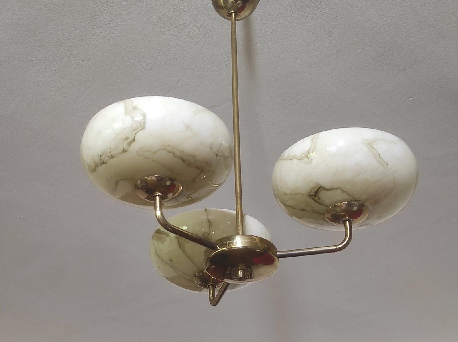 Italian Vintage Brass and Glass Art Deco Chandelier 1950s