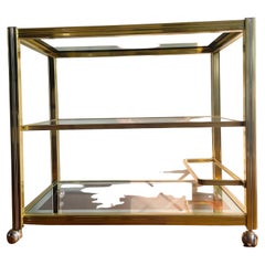 Vintage Brass and Glass Bar Cart, 1980s. Hollywood regency serving trolley.