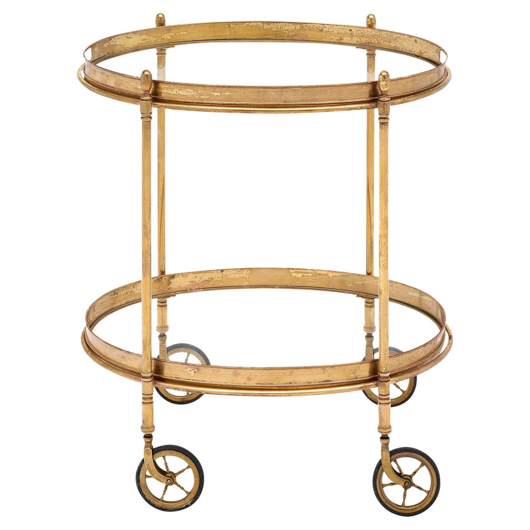 Vintage Brass and Glass Bar Cart at 1stDibs