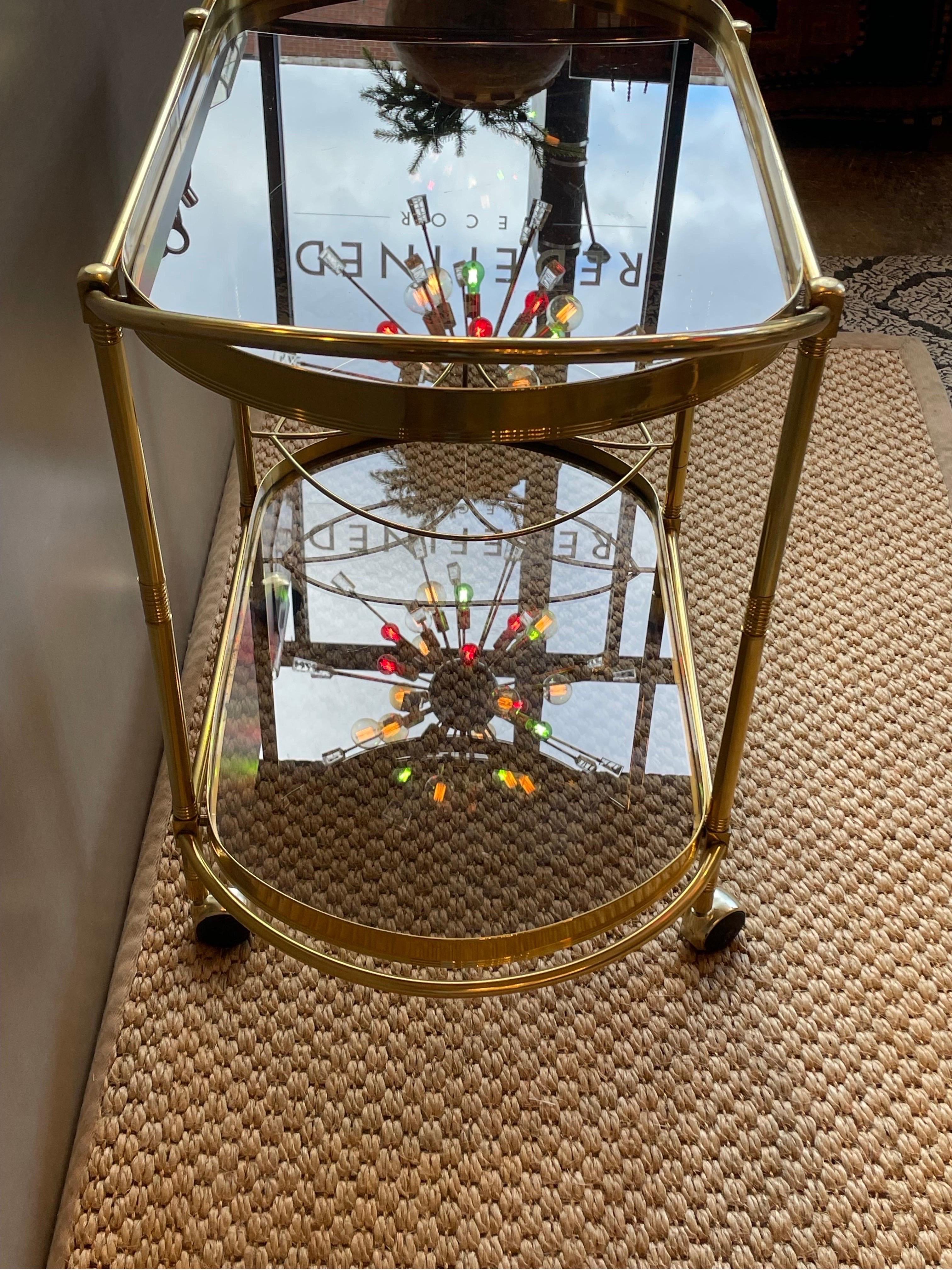 North American Vintage Brass and glass Barcart 