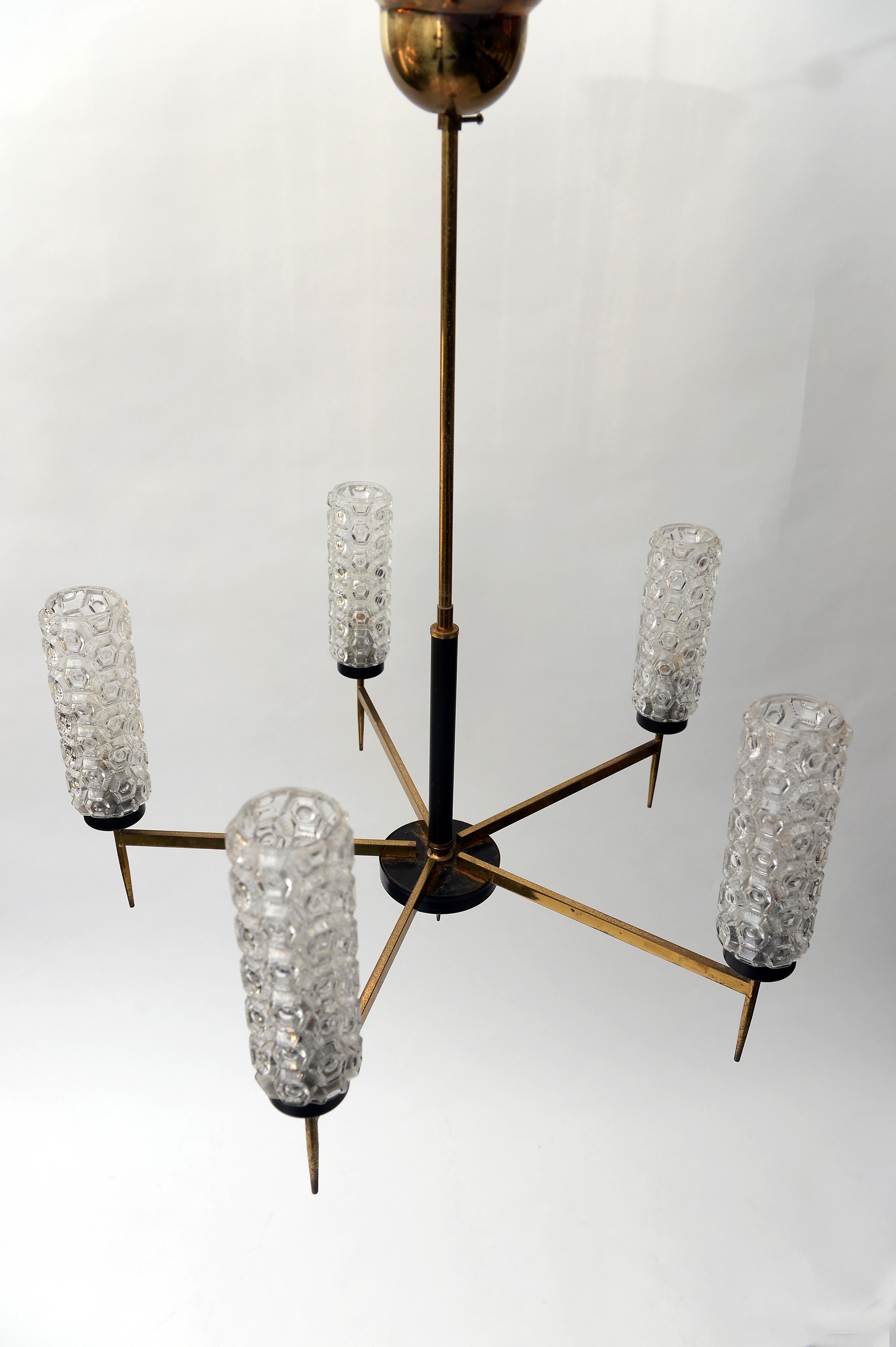 Vintage Brass and Glass Chandelier, 1960s In Good Condition In HEVERLEE, BE