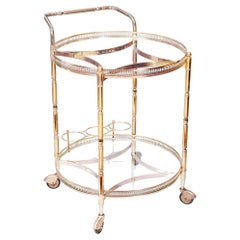 Vintage Brass and Glass Circular Bar Cart, Drinks Trolley 