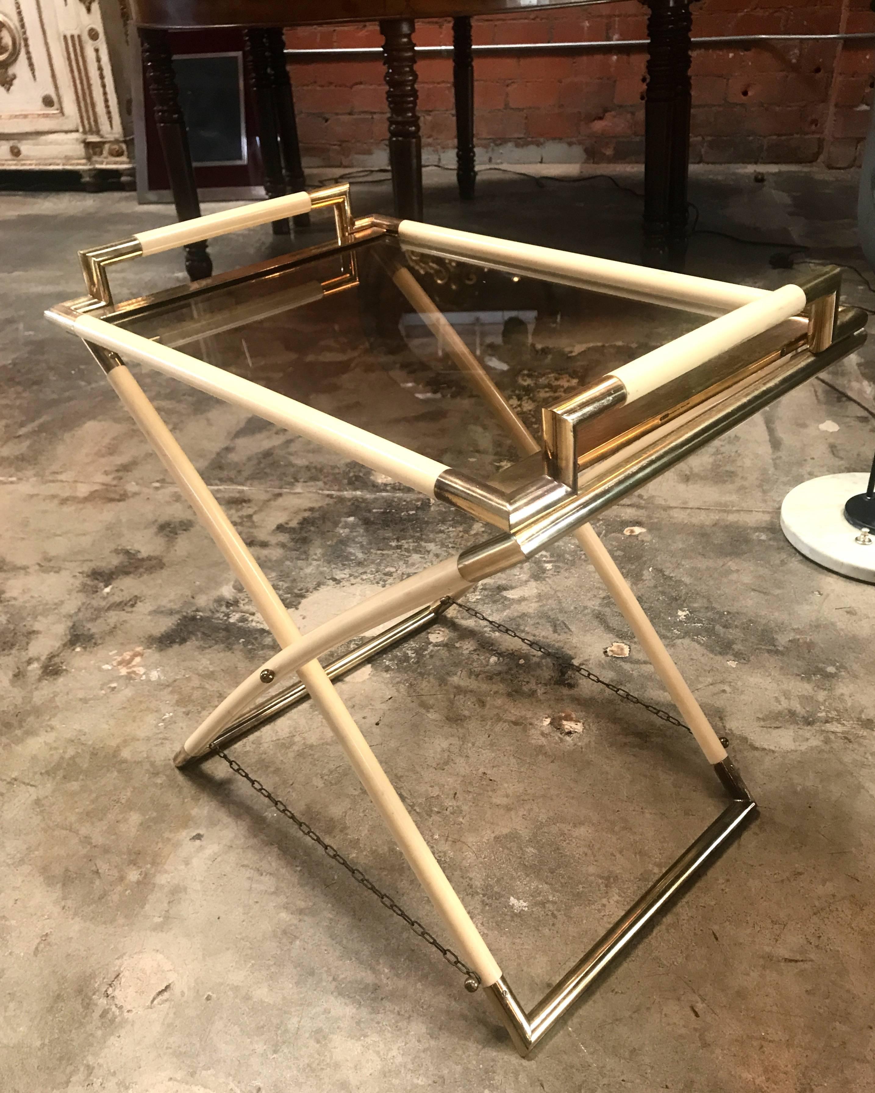 Vintage brass and glass cocktail table 
(with the top that becomes a tray).