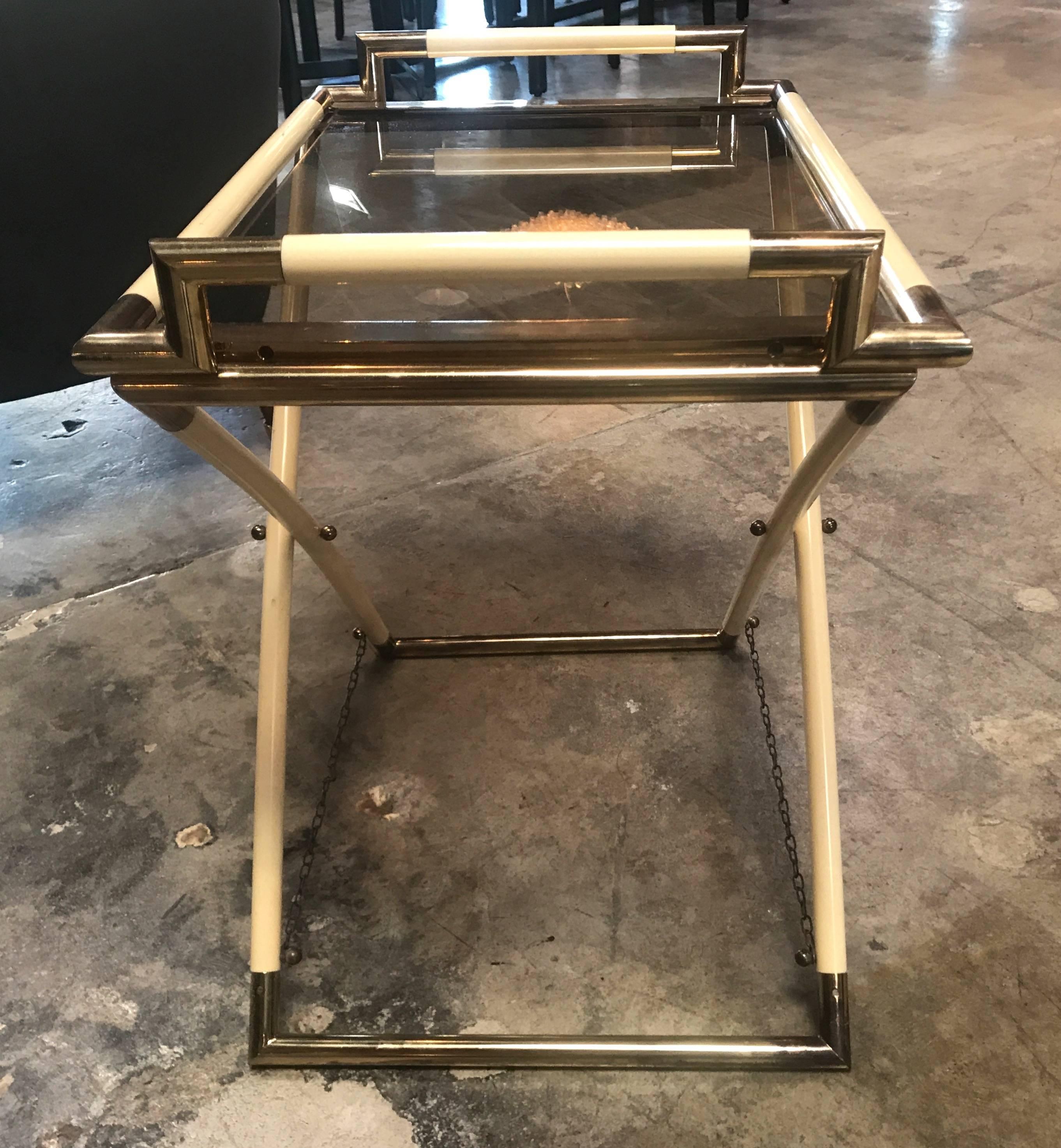 Modern Vintage Brass and Glass Cocktail Table