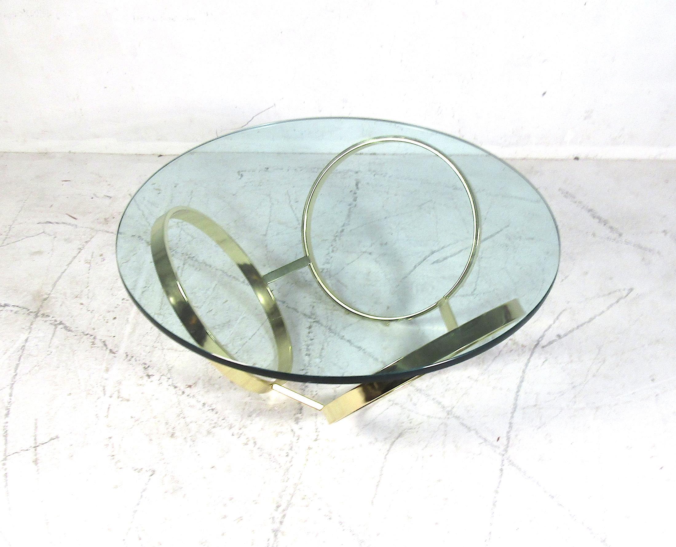 Mid-Century Modern Vintage Brass and Glass Cocktail Table