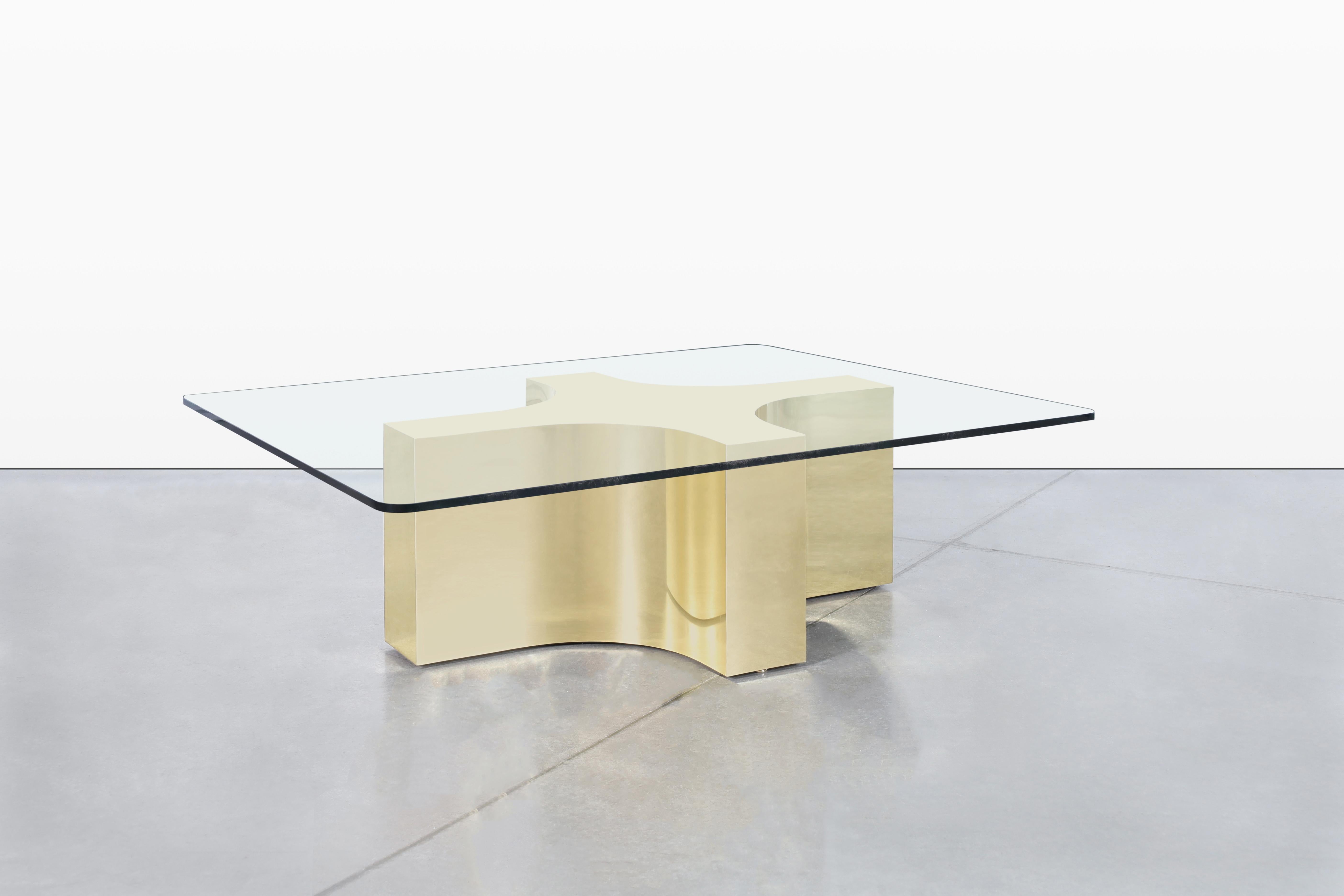Late 20th Century Vintage Brass and Glass Coffee Table For Sale
