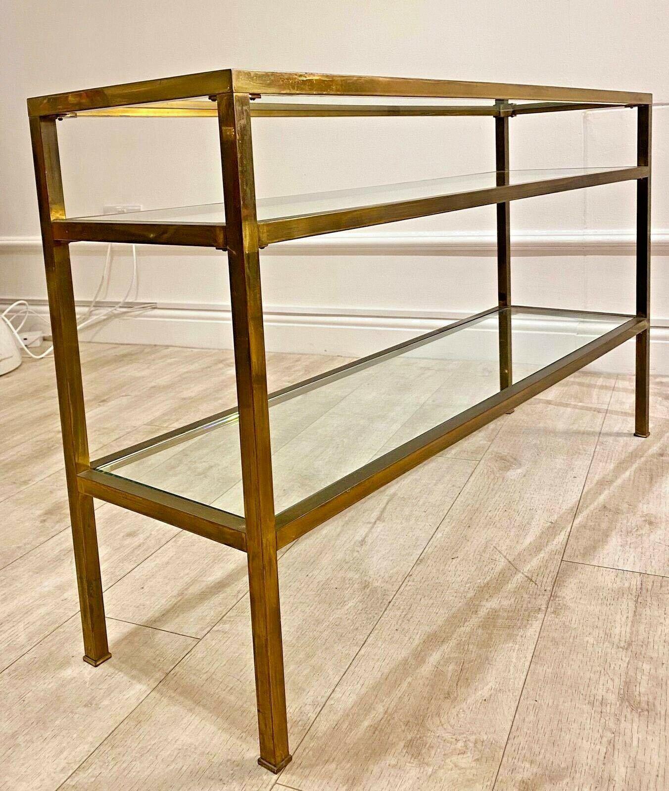 Mid-Century Modern Vintage Brass and Glass Console Table