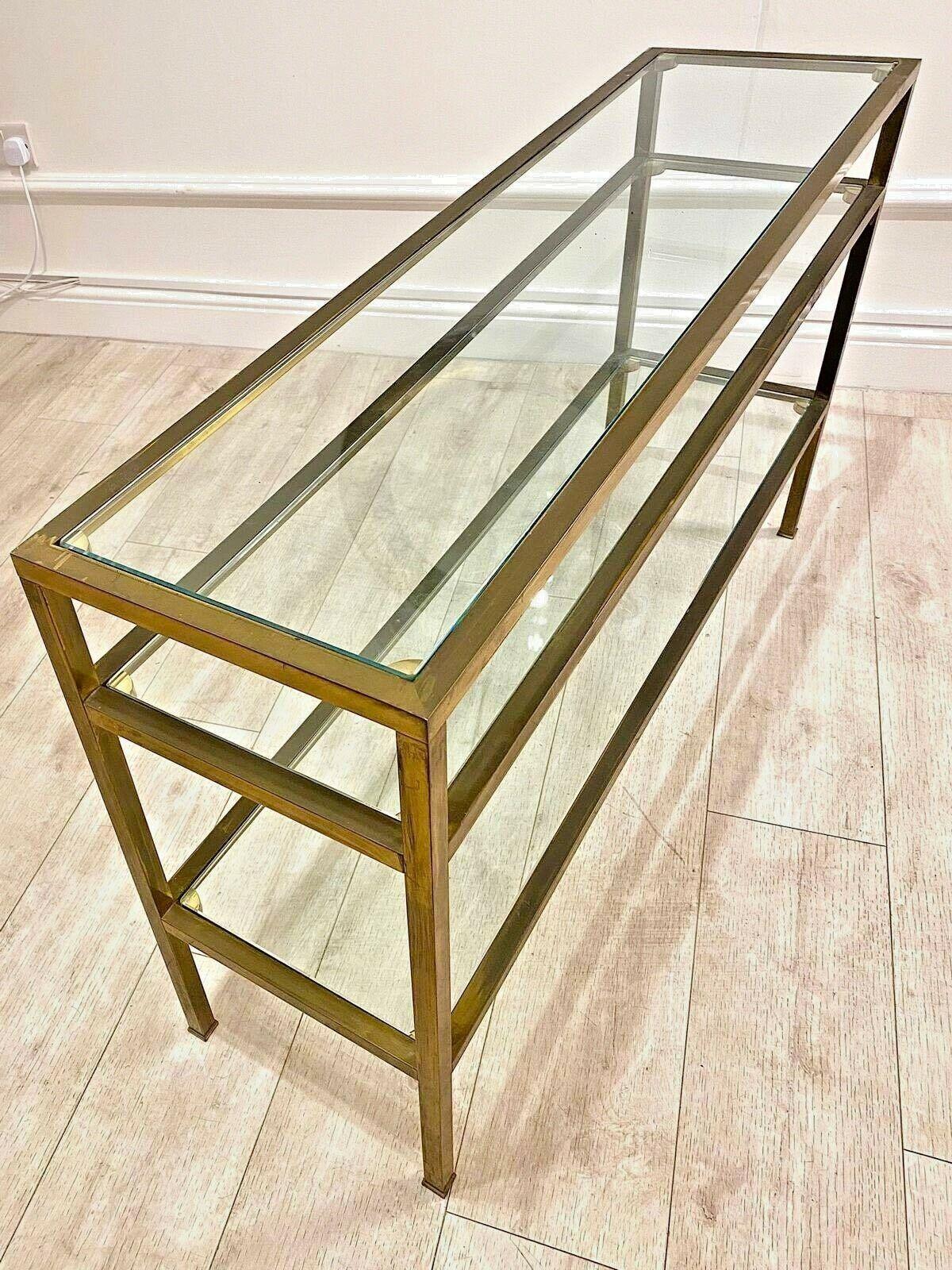 Vintage Brass and Glass Console Table 1