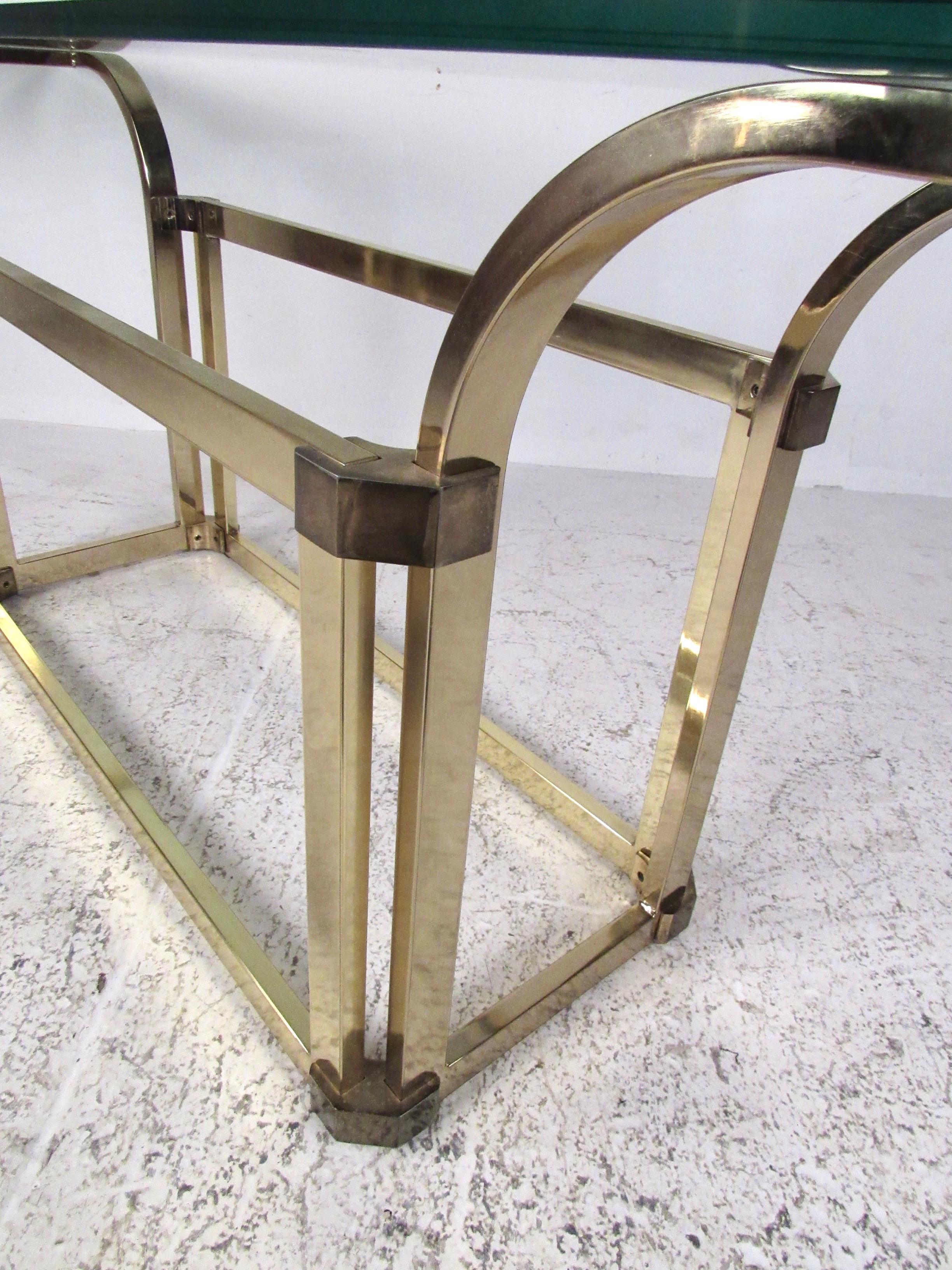 20th Century Vintage Modern Brass and Glass Console Table For Sale