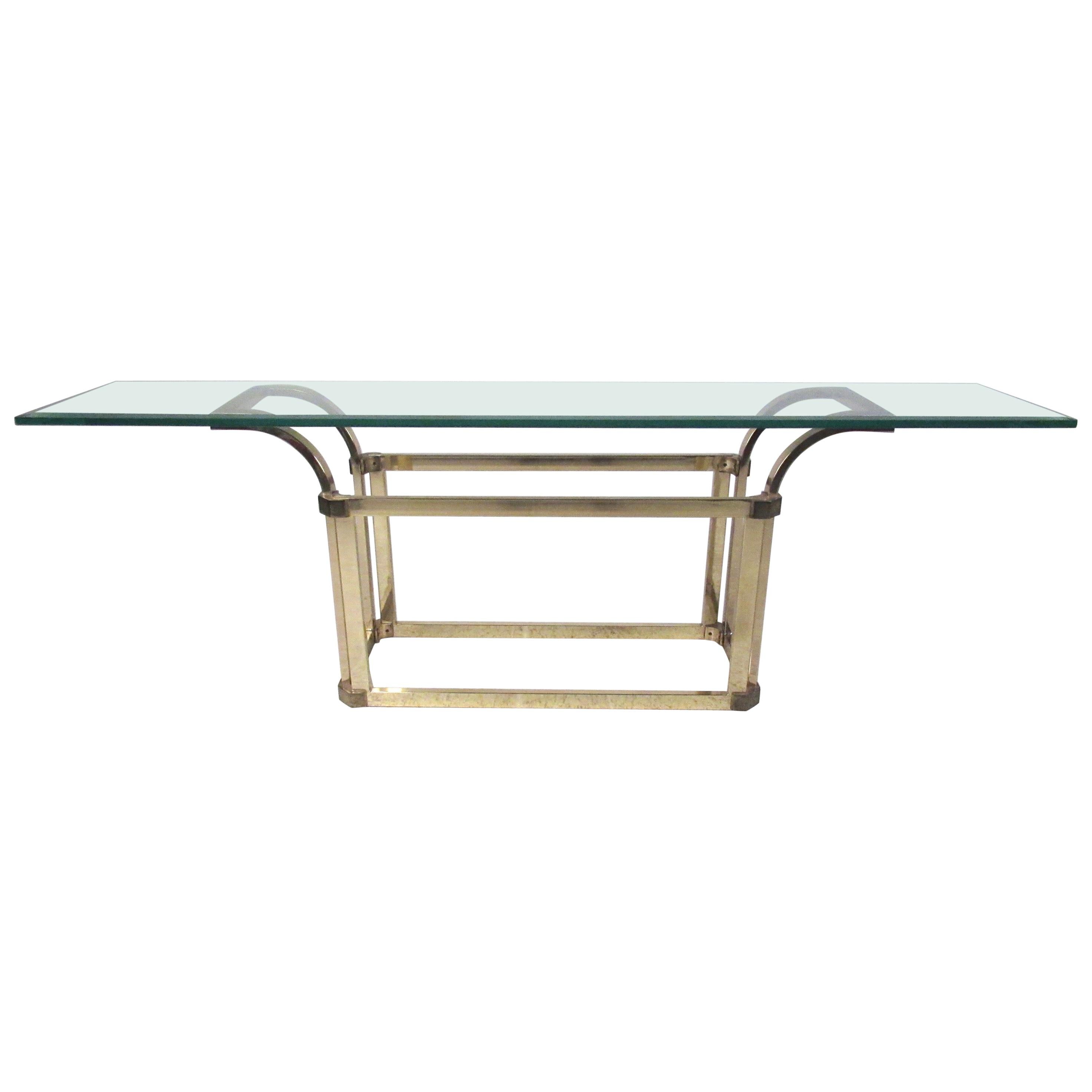 Vintage Modern Brass and Glass Console Table