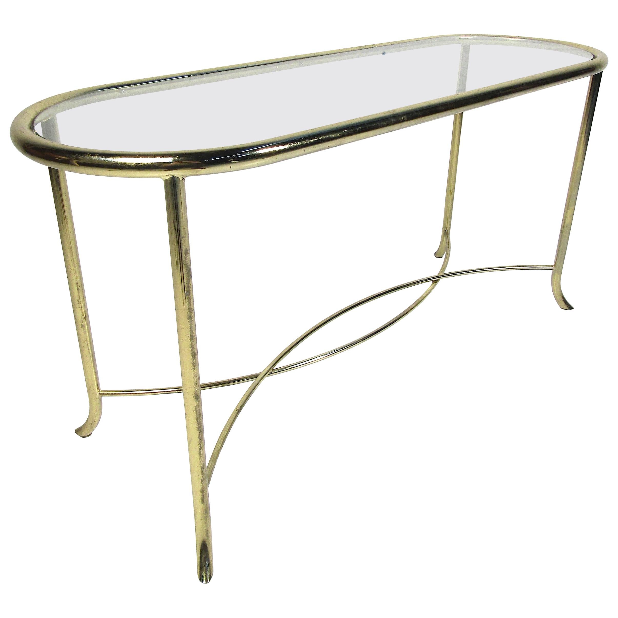 Table console vintage en laiton et verre