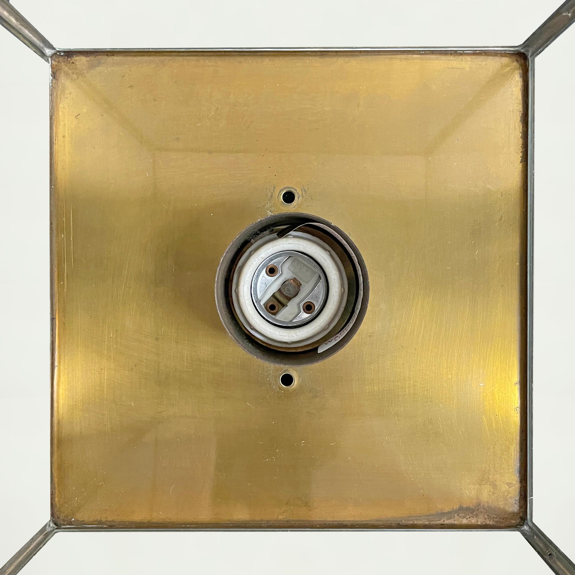 Vintage Brass and Glass Cube Flushmount Light Fixture 1