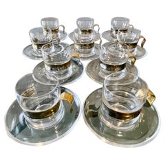 Vintage Brass and Glass Demitasse Cups 
Saucers