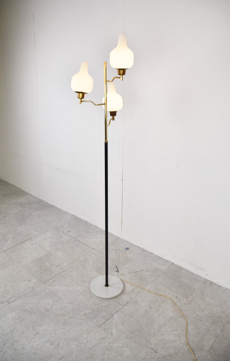 Vintage Brass and Glass Floor Lamp, 1950s, Italy For Sale at 1stDibs