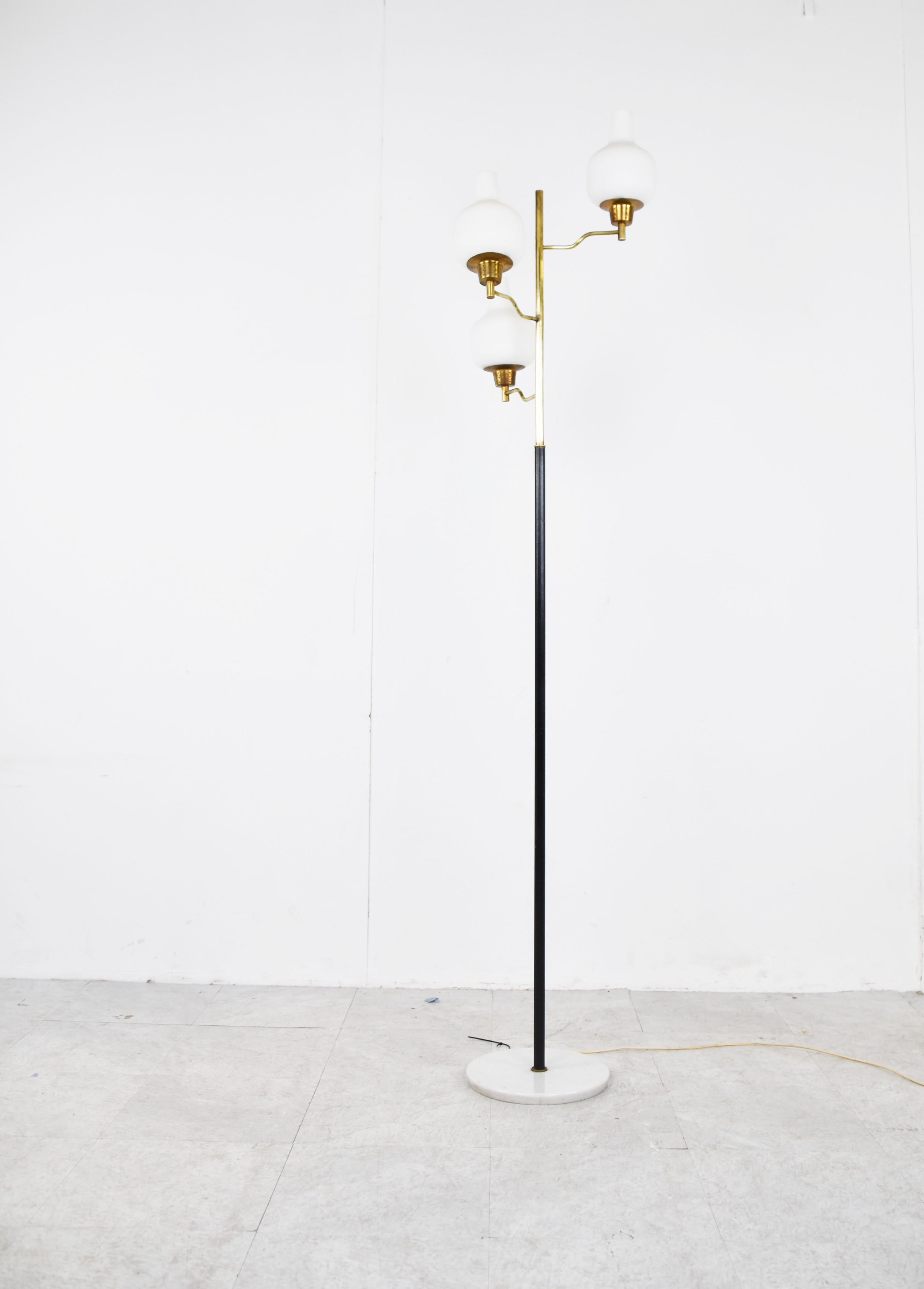 Mid-Century Modern Vintage Brass and Glass Floor Lamp, 1950s, Italy