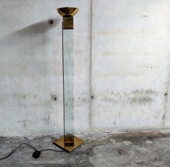 Vintage Brass and glass floor Lamp by Max Baguara for Lamperti, 1970s