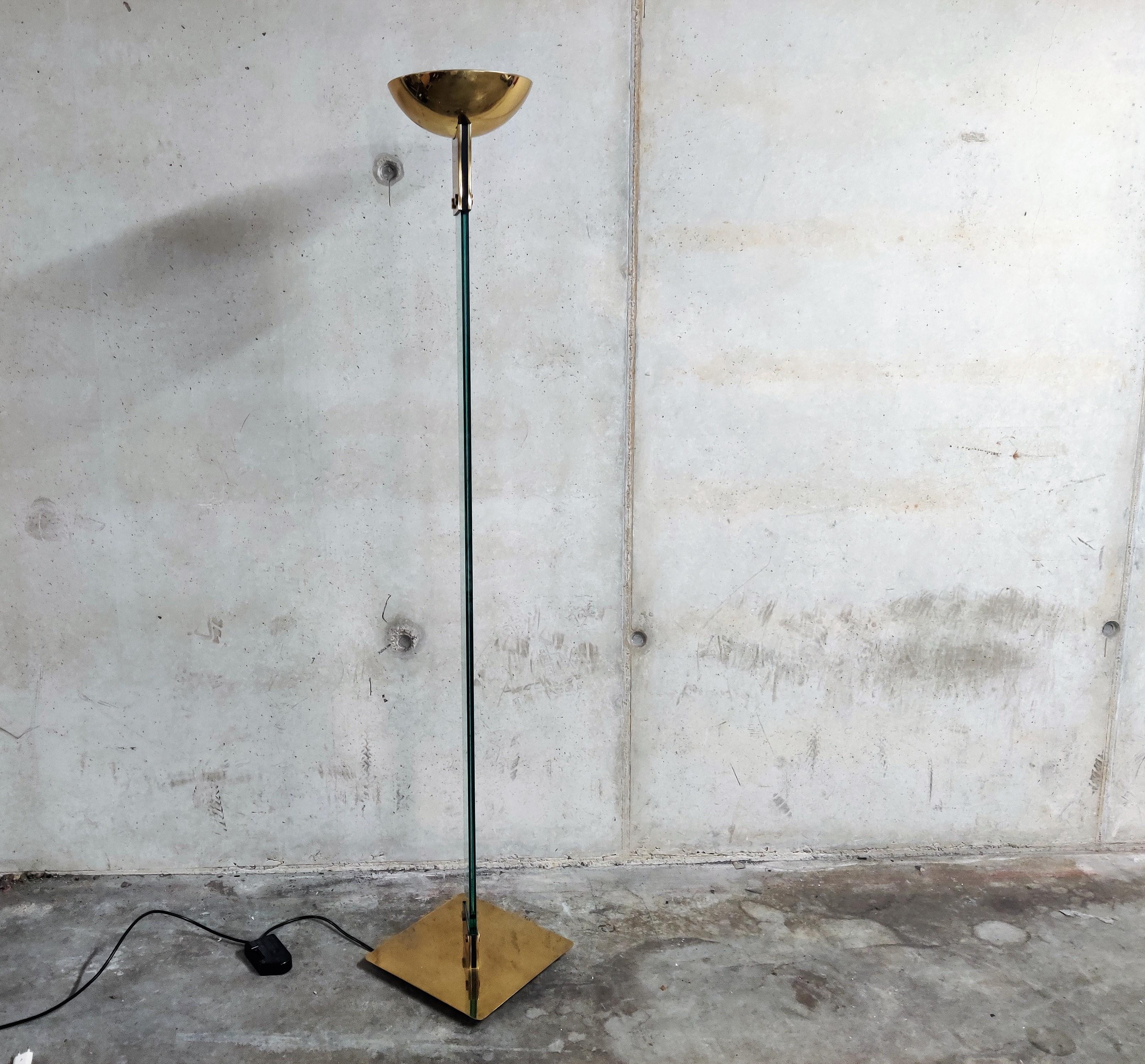 Hollywood Regency Vintage Brass and glass floor Lamp by Max Baguara for Lamperti, 1970s  For Sale