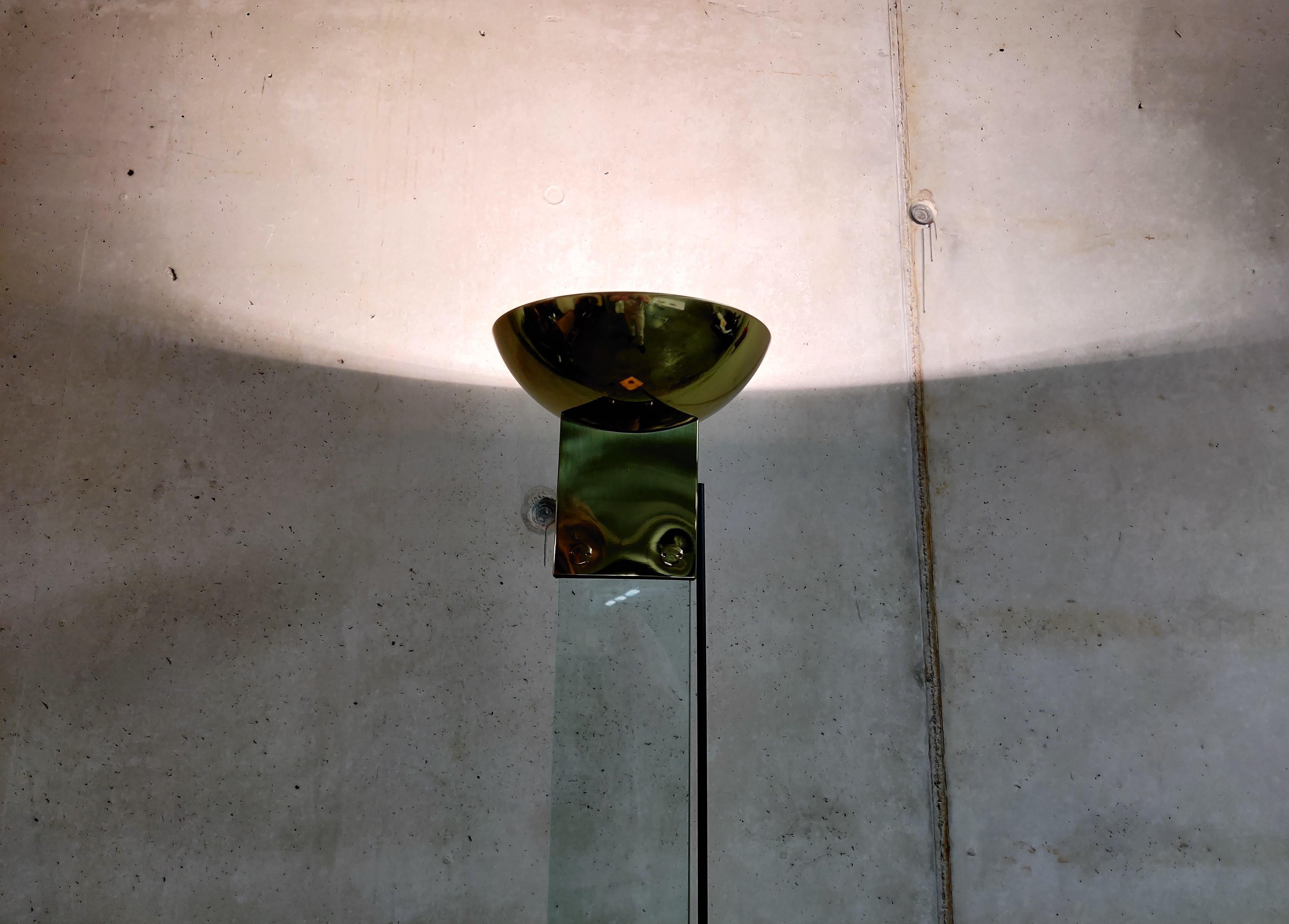 Vintage Brass and glass floor Lamp by Max Baguara for Lamperti, 1970s  In Excellent Condition For Sale In HEVERLEE, BE