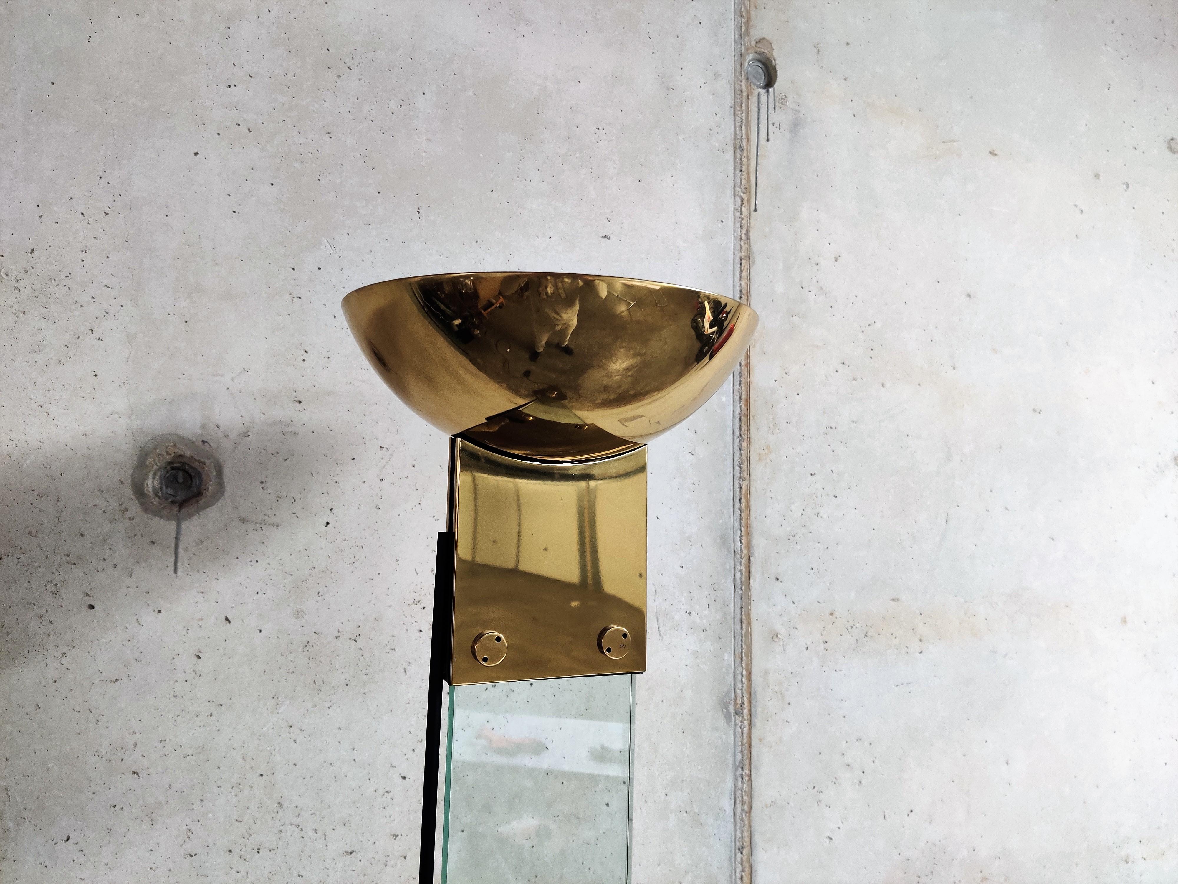Vintage Brass and glass floor Lamp by Max Baguara for Lamperti, 1970s  For Sale 1