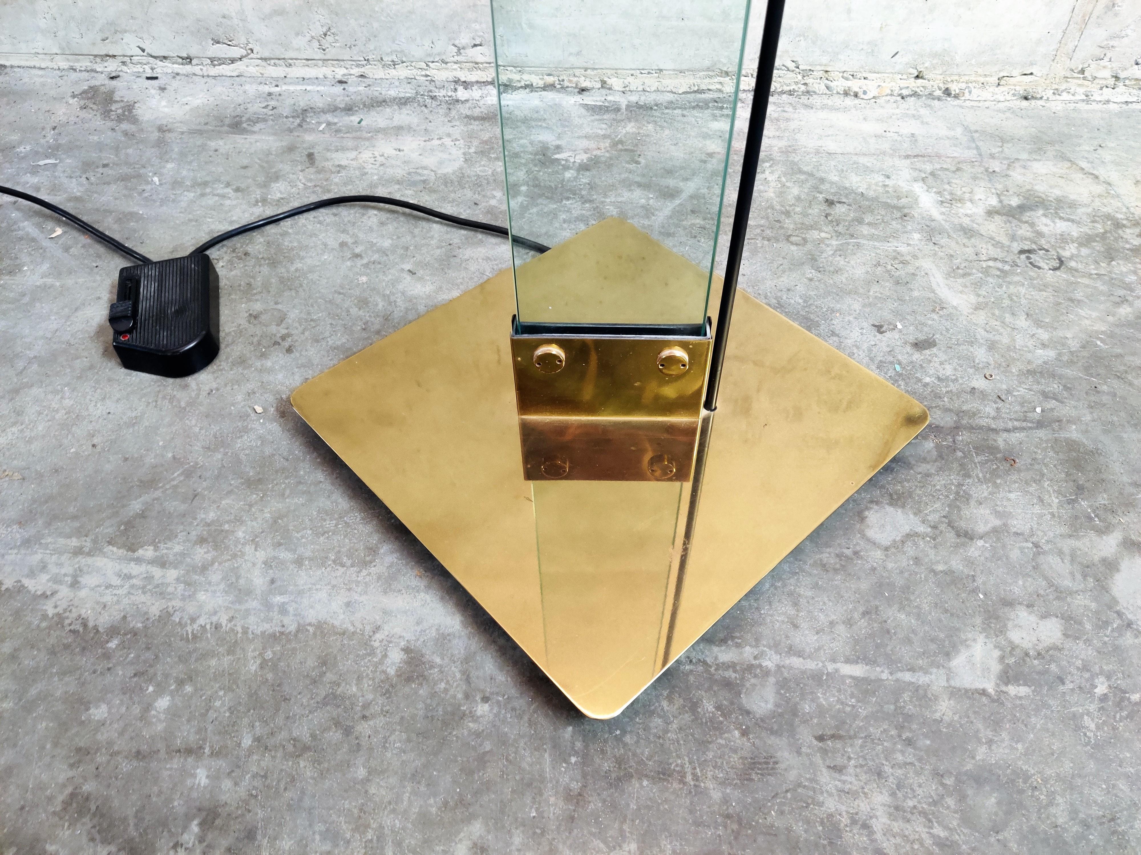 Vintage Brass and glass floor Lamp by Max Baguara for Lamperti, 1970s  For Sale 3