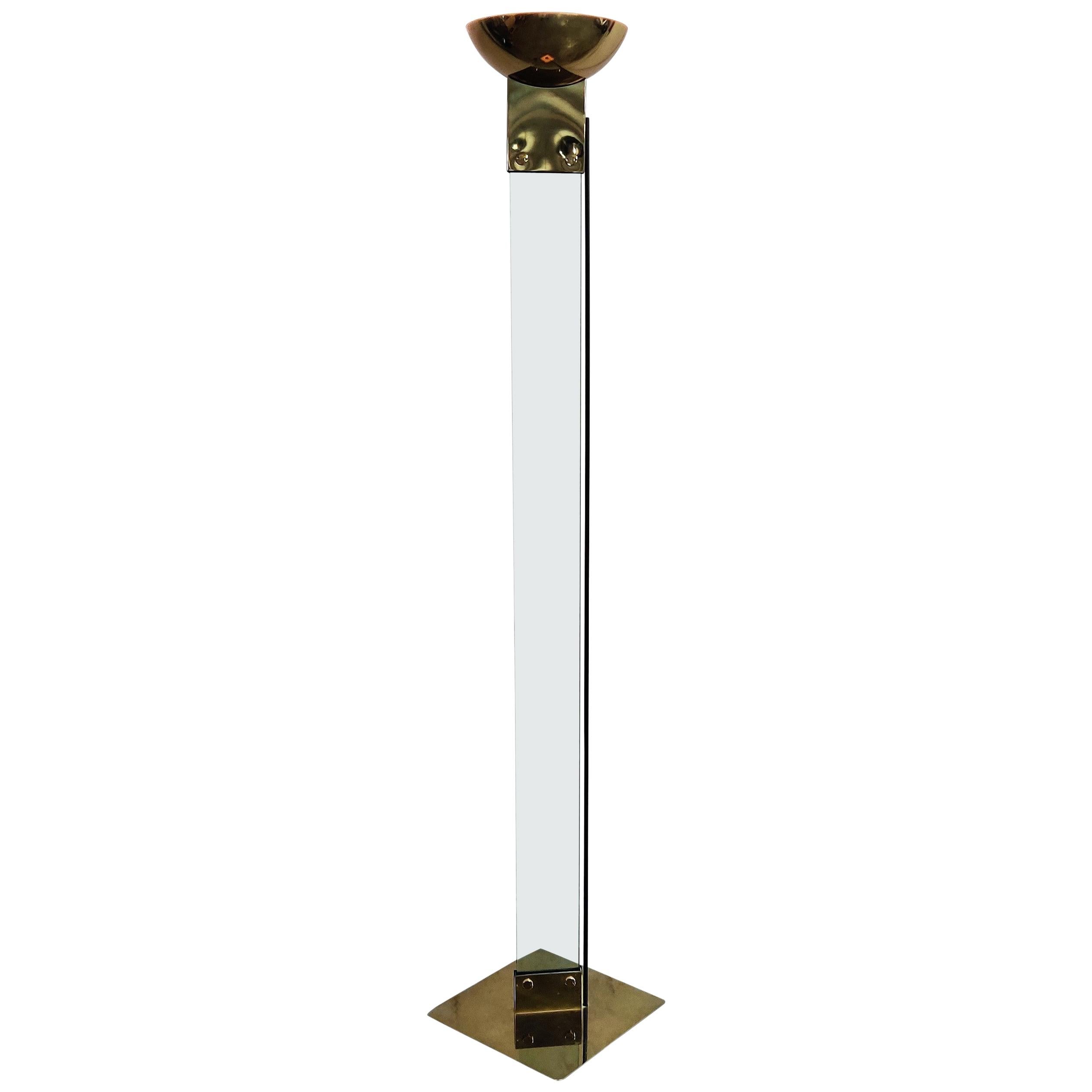 Vintage Brass and glass floor Lamp by Max Baguara for Lamperti, 1970s 